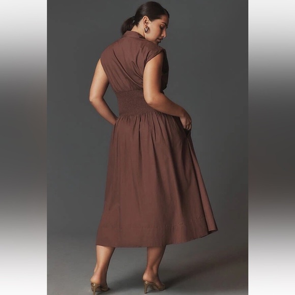 Anthropologie The Tommie Cap Sleeve Smocked Front-Zip Shirt Dress Sz 1X NWT - Picture 3 of 14